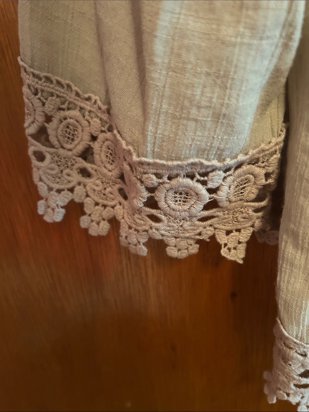 Westport Taupe Crochet-Trim Peasant Blouse - Picture 3 of 7